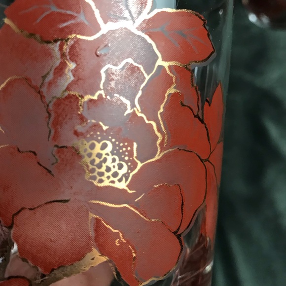 Retro Style Vintage Gold Trim Floral Design Old Fashioned Glasses Heavy Bottom - Picture 14 of 16